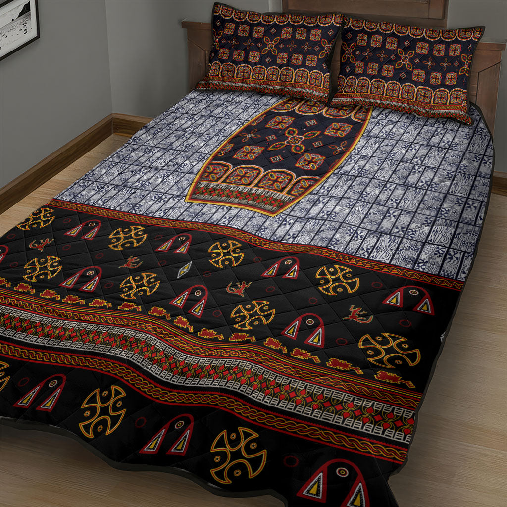 Cameroon Toghu Ethnic Heritage Quilt Bed Set Traditional Bamenda Embroidery Style - African Tribal Motifs