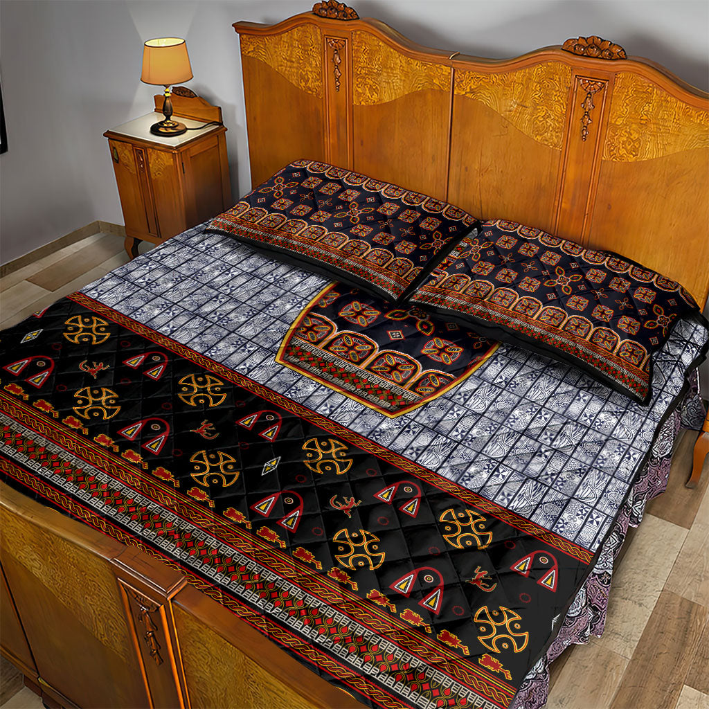 Cameroon Toghu Ethnic Heritage Quilt Bed Set Traditional Bamenda Embroidery Style - African Tribal Motifs