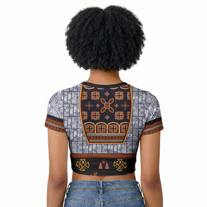 Cameroon Toghu Ethnic Heritage Raglan Cropped T shirt Traditional Bamenda Embroidery Style - African Tribal Motifs