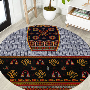 Cameroon Toghu Ethnic Heritage Round Carpet Traditional Bamenda Embroidery Style - African Tribal Motifs