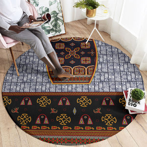 Cameroon Toghu Ethnic Heritage Round Carpet Traditional Bamenda Embroidery Style - African Tribal Motifs