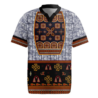 Cameroon Toghu Ethnic Heritage Rugby Jersey Traditional Bamenda Embroidery Style - African Tribal Motifs