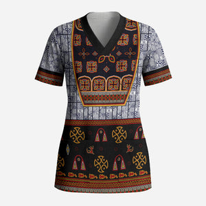 Cameroon Toghu Ethnic Heritage Scrub Top Traditional Bamenda Embroidery Style - African Tribal Motifs