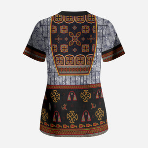 Cameroon Toghu Ethnic Heritage Scrub Top Traditional Bamenda Embroidery Style - African Tribal Motifs