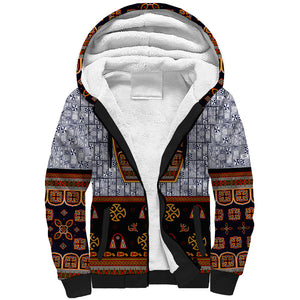 Cameroon Toghu Ethnic Heritage Sherpa Hoodie Traditional Bamenda Embroidery Style - African Tribal Motifs