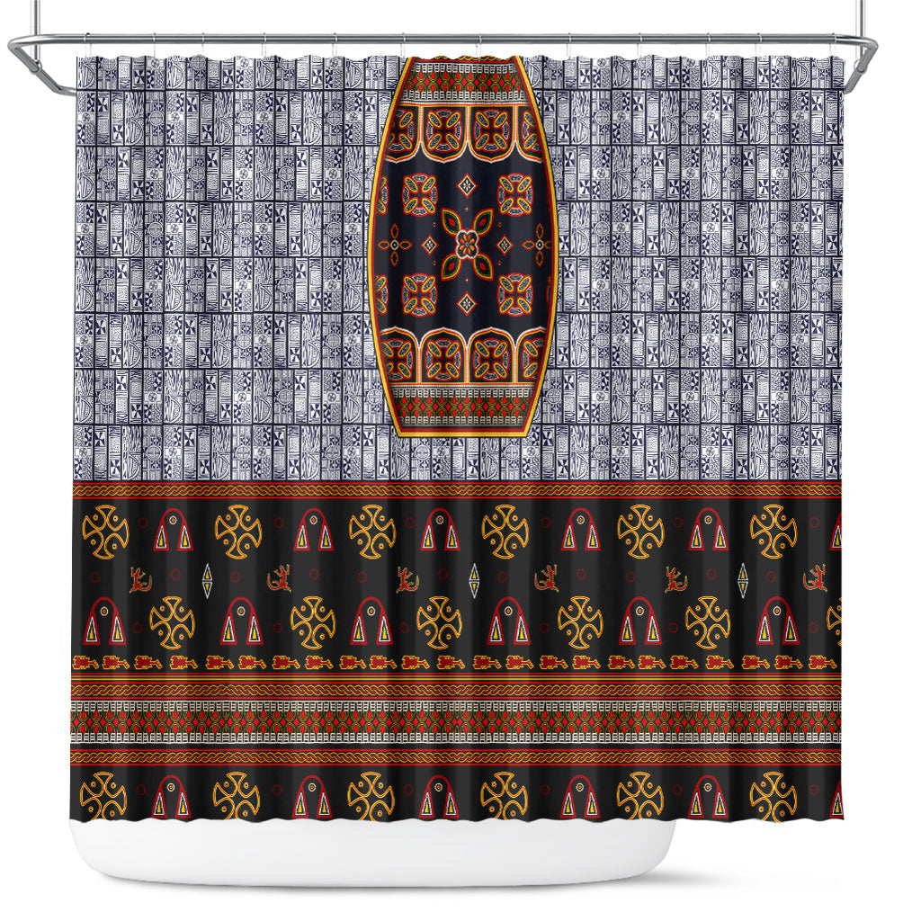 Cameroon Toghu Ethnic Heritage Shower Curtain Traditional Bamenda Embroidery Style - African Tribal Motifs