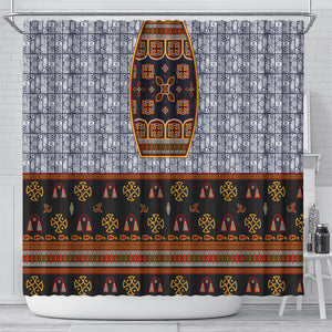 Cameroon Toghu Ethnic Heritage Shower Curtain Traditional Bamenda Embroidery Style - African Tribal Motifs