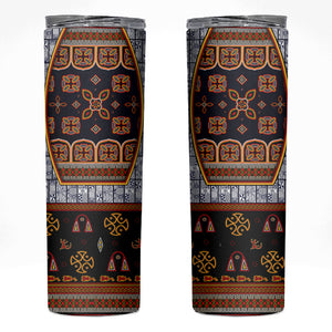 Cameroon Toghu Ethnic Heritage Skinny Tumbler Traditional Bamenda Embroidery Style - African Tribal Motifs