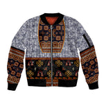Cameroon Toghu Ethnic Heritage Sleeve Zip Bomber Jacket Traditional Bamenda Embroidery Style - African Tribal Motifs