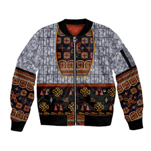 Cameroon Toghu Ethnic Heritage Sleeve Zip Bomber Jacket Traditional Bamenda Embroidery Style - African Tribal Motifs