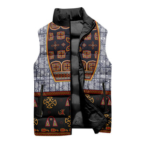Cameroon Toghu Ethnic Heritage Sleeveless Puffer Jacket Traditional Bamenda Embroidery Style - African Tribal Motifs