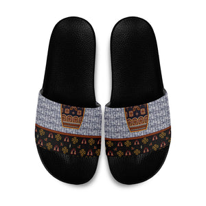 Cameroon Toghu Ethnic Heritage Slide Sandals Traditional Bamenda Embroidery Style - African Tribal Motifs
