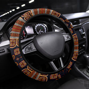 Cameroon Toghu Ethnic Heritage Steering Wheel Cover Traditional Bamenda Embroidery Style - African Tribal Motifs