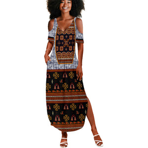Cameroon Toghu Ethnic Heritage Summer Maxi Dress Traditional Bamenda Embroidery Style - African Tribal Motifs