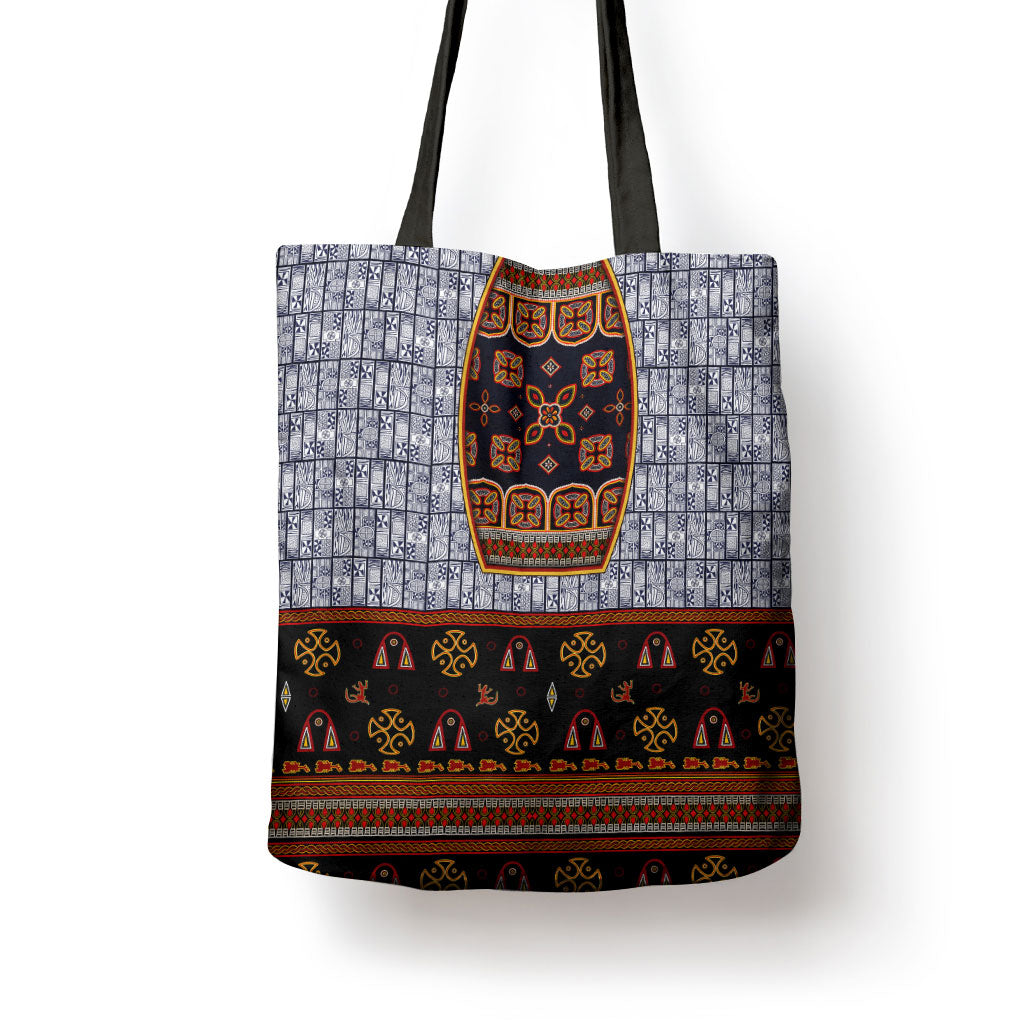 Cameroon Toghu Ethnic Heritage Tote Bag Traditional Bamenda Embroidery Style - African Tribal Motifs