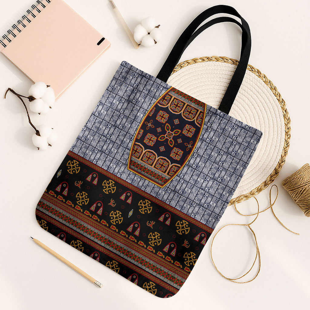 Cameroon Toghu Ethnic Heritage Tote Bag Traditional Bamenda Embroidery Style - African Tribal Motifs