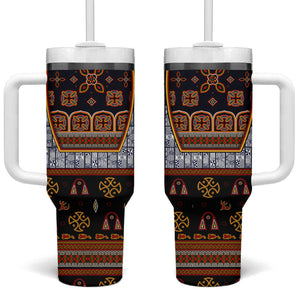 Cameroon Toghu Ethnic Heritage Tumbler With Handle Traditional Bamenda Embroidery Style - African Tribal Motifs
