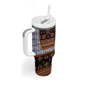 Cameroon Toghu Ethnic Heritage Tumbler With Handle Traditional Bamenda Embroidery Style - African Tribal Motifs