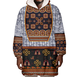 Cameroon Toghu Ethnic Heritage Wearable Blanket Hoodie Traditional Bamenda Embroidery Style - African Tribal Motifs