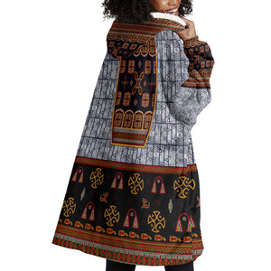 Cameroon Toghu Ethnic Heritage Wearable Blanket Hoodie Traditional Bamenda Embroidery Style - African Tribal Motifs