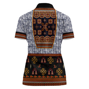Cameroon Toghu Ethnic Heritage Women Polo Shirt Traditional Bamenda Embroidery Style - African Tribal Motifs