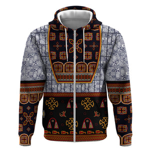 Cameroon Toghu Ethnic Heritage Zip Hoodie Traditional Bamenda Embroidery Style - African Tribal Motifs