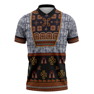 Cameroon Toghu Ethnic Heritage Zipper Polo Shirt Traditional Bamenda Embroidery Style - African Tribal Motifs
