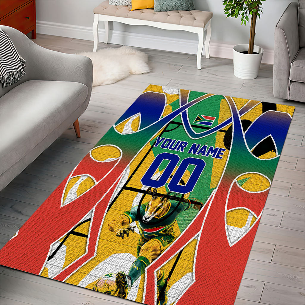 Personalized South Africa Football Springbok Area Rug Bafana Bafana Rainbow Nation Flag Colors