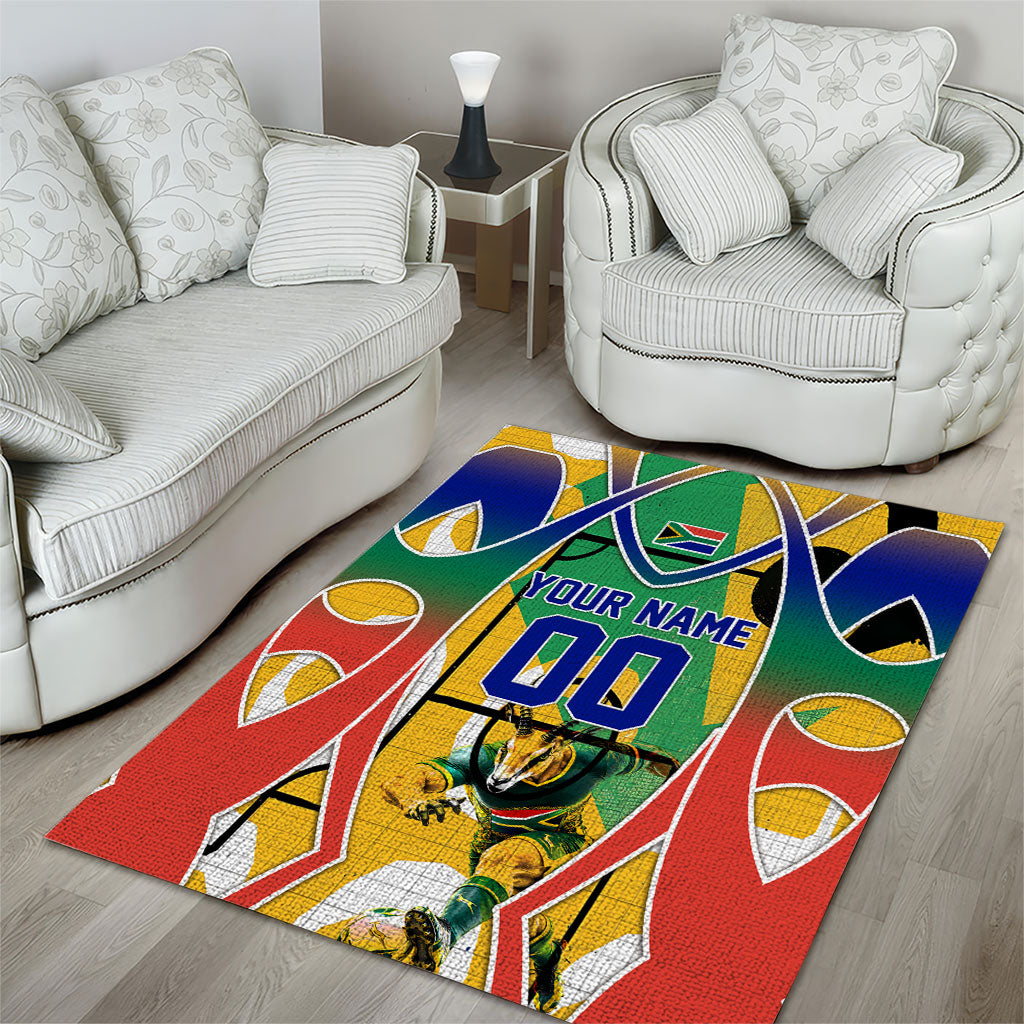 Personalized South Africa Football Springbok Area Rug Bafana Bafana Rainbow Nation Flag Colors