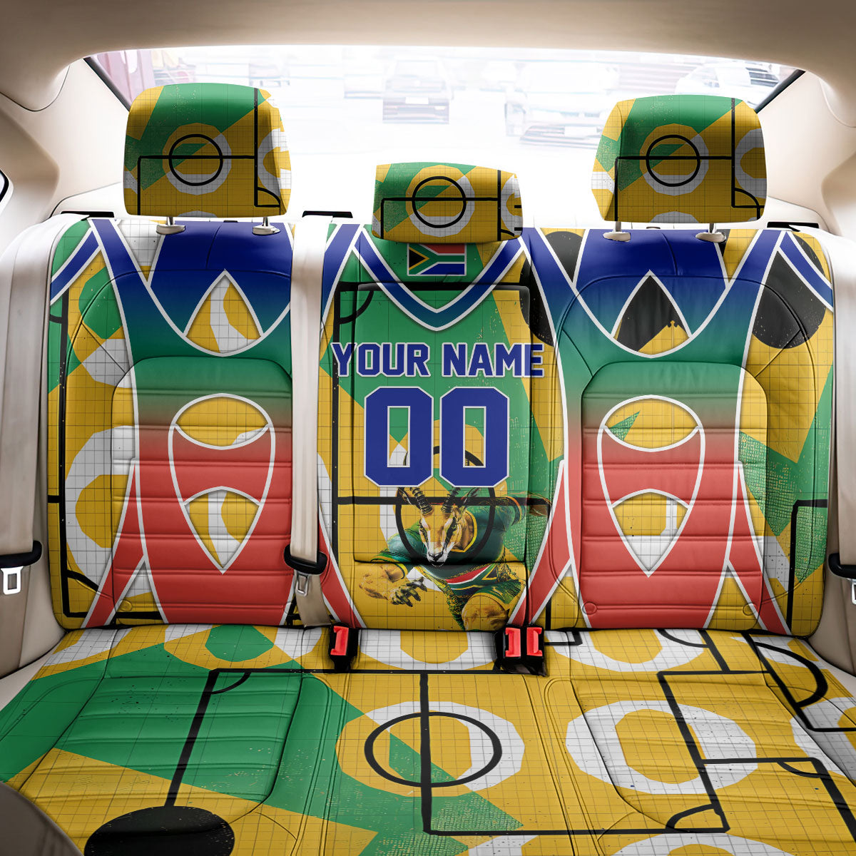 Personalized South Africa Football Springbok Back Car Seat Cover Bafana Bafana Rainbow Nation Flag Colors