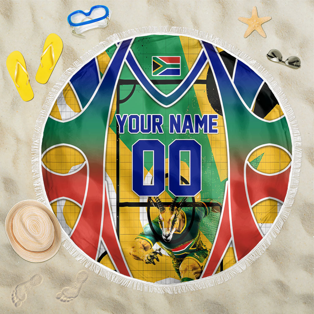Personalized South Africa Football Springbok Beach Blanket Bafana Bafana Rainbow Nation Flag Colors