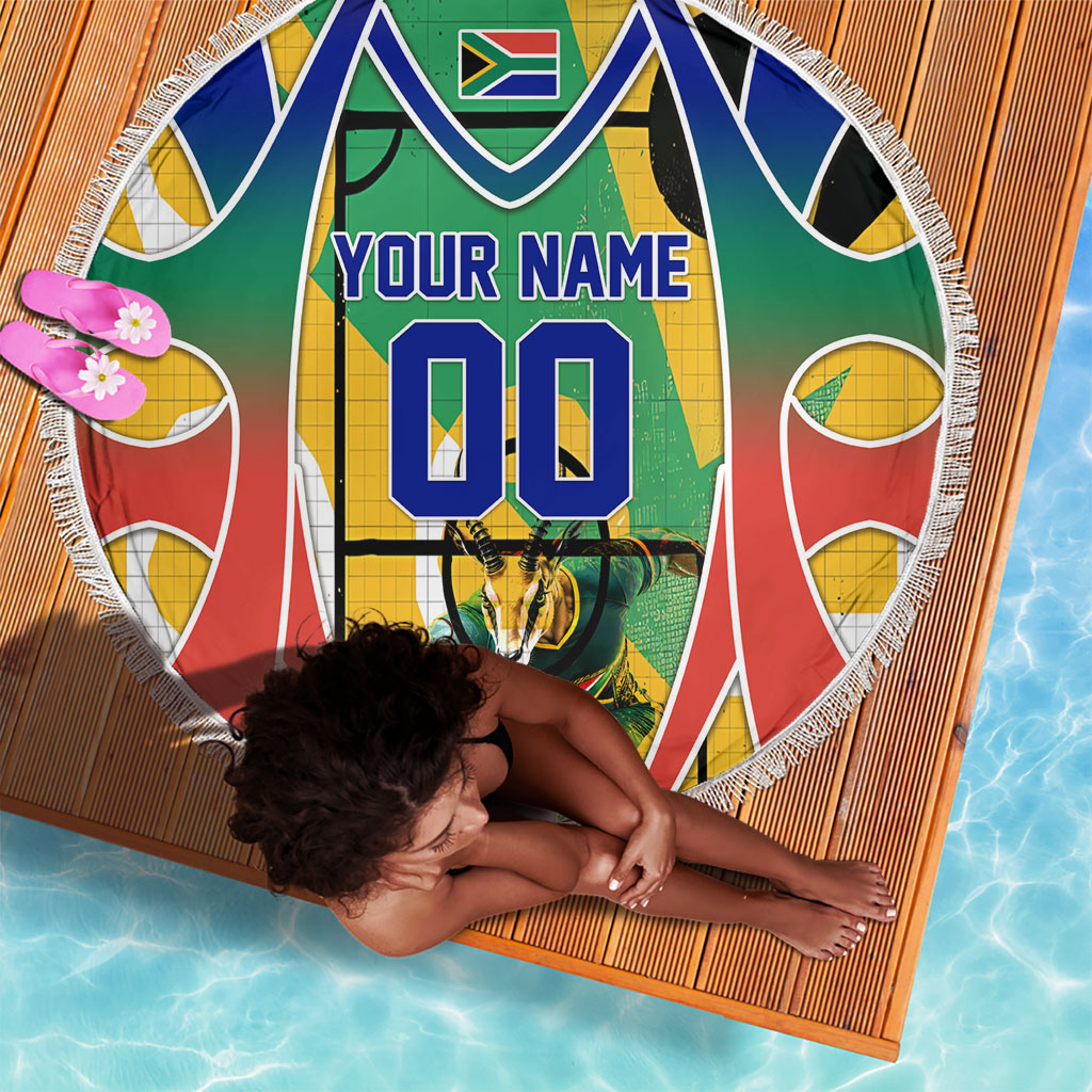 Personalized South Africa Football Springbok Beach Blanket Bafana Bafana Rainbow Nation Flag Colors