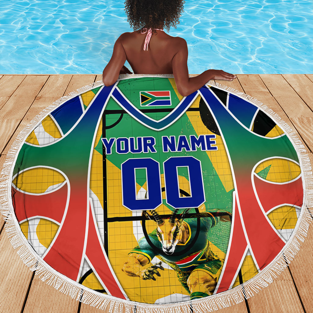 Personalized South Africa Football Springbok Beach Blanket Bafana Bafana Rainbow Nation Flag Colors