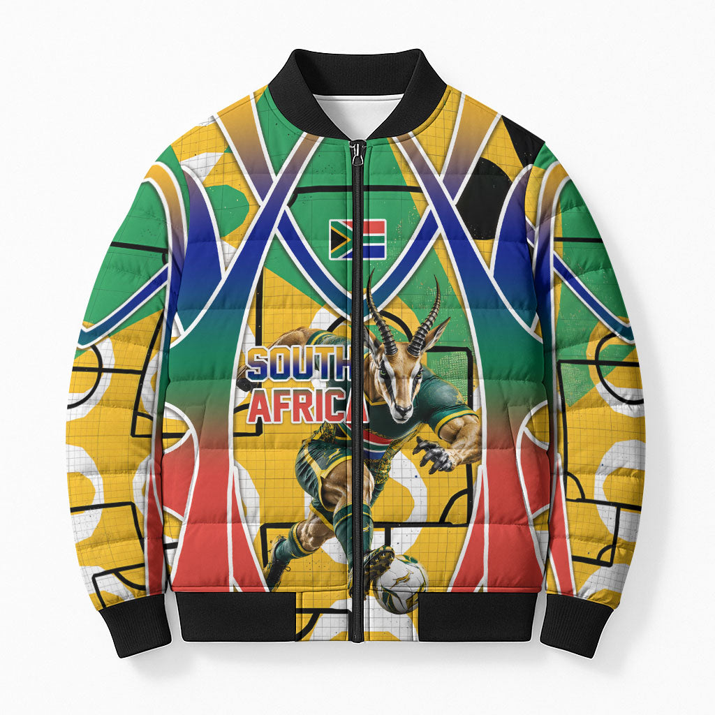 Personalized South Africa Football Springbok Bomber Puffer Jacket Bafana Bafana Rainbow Nation Flag Colors