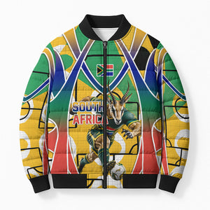 Personalized South Africa Football Springbok Bomber Puffer Jacket Bafana Bafana Rainbow Nation Flag Colors