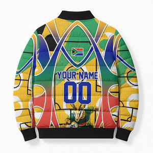 Personalized South Africa Football Springbok Bomber Puffer Jacket Bafana Bafana Rainbow Nation Flag Colors