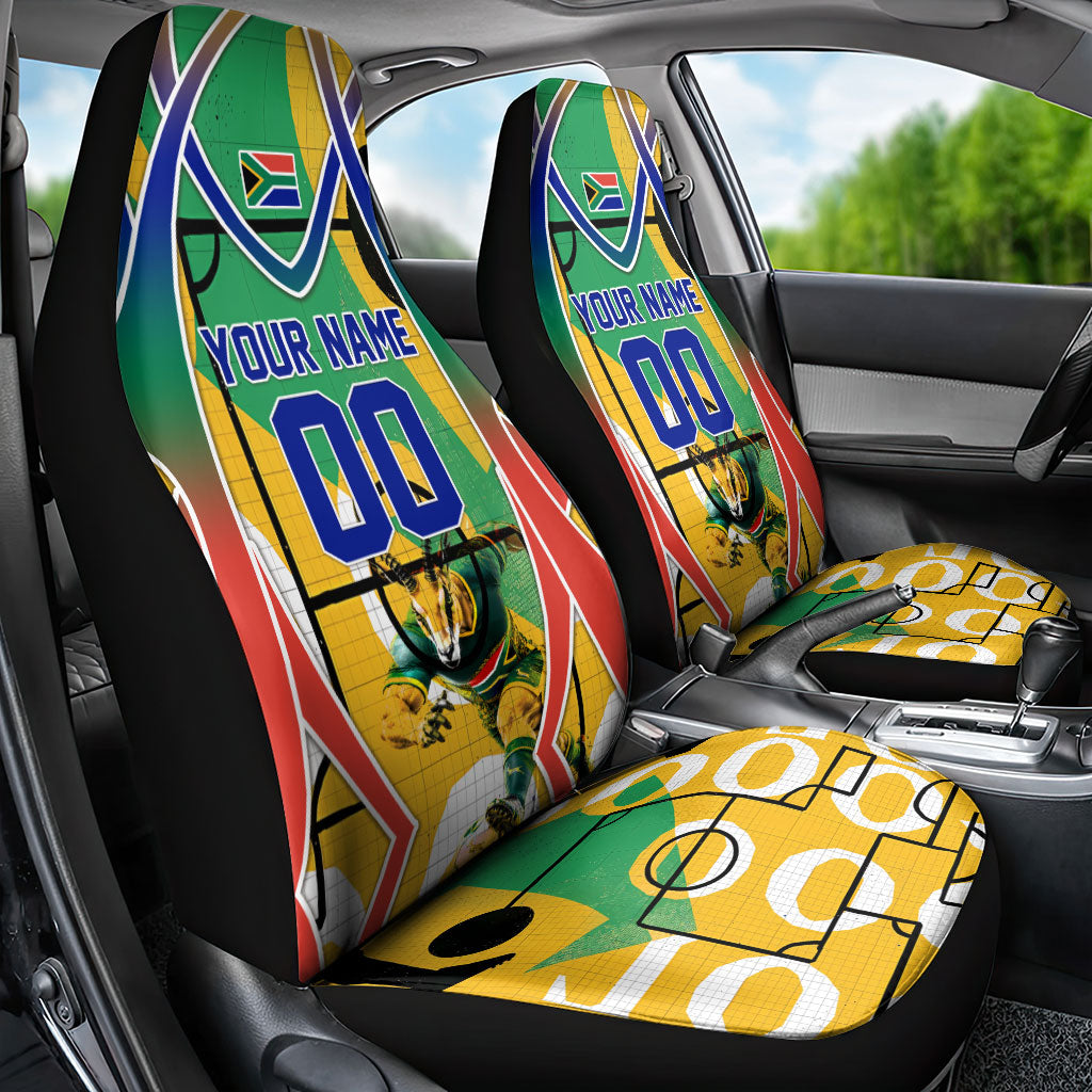 Personalized South Africa Football Springbok Car Seat Cover Bafana Bafana Rainbow Nation Flag Colors