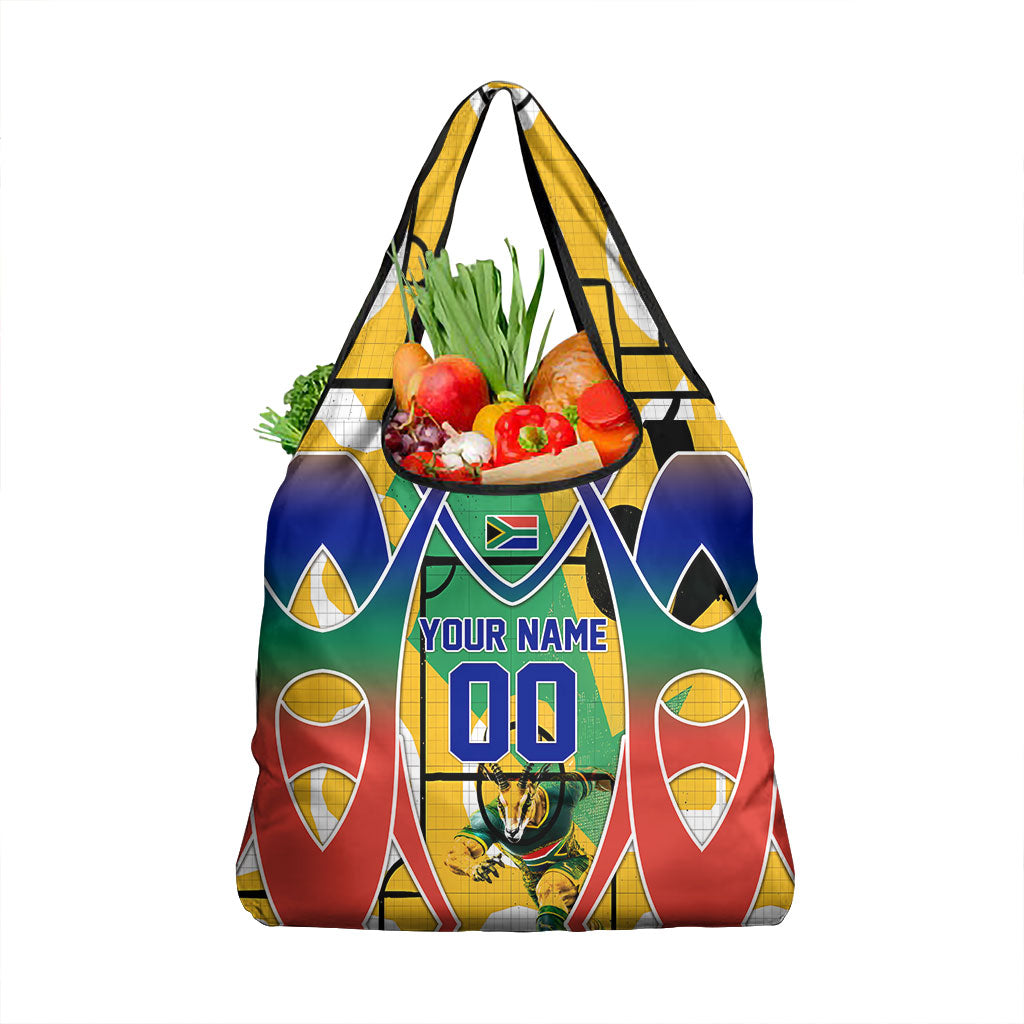 Personalized South Africa Football Springbok Grocery Bag Bafana Bafana Rainbow Nation Flag Colors