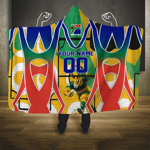 Personalized South Africa Football Springbok Hooded Blanket Bafana Bafana Rainbow Nation Flag Colors