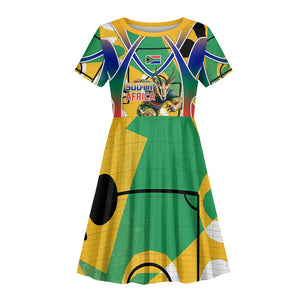 Personalized South Africa Football Springbok Kid Short Sleeve Dress Bafana Bafana Rainbow Nation Flag Colors