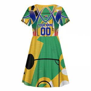 Personalized South Africa Football Springbok Kid Short Sleeve Dress Bafana Bafana Rainbow Nation Flag Colors