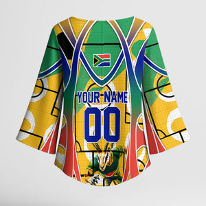 Personalized South Africa Football Springbok Kimono Sleeve Blouse Bafana Bafana Rainbow Nation Flag Colors