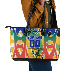 Personalized South Africa Football Springbok Leather Tote Bag Bafana Bafana Rainbow Nation Flag Colors