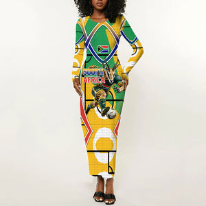 Personalized South Africa Football Springbok Long Sleeve Bodycon Dress Bafana Bafana Rainbow Nation Flag Colors