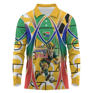 Personalized South Africa Football Springbok Long Sleeve Polo Shirt Bafana Bafana Rainbow Nation Flag Colors