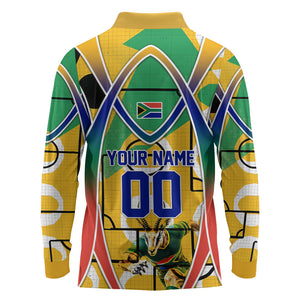 Personalized South Africa Football Springbok Long Sleeve Polo Shirt Bafana Bafana Rainbow Nation Flag Colors