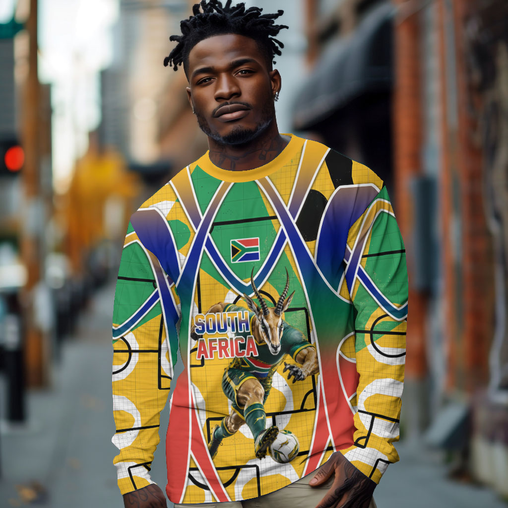 Personalized South Africa Football Springbok Long Sleeve Shirt Bafana Bafana Rainbow Nation Flag Colors