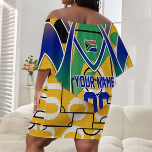 Personalized South Africa Football Springbok Off Shoulder Short Dress Bafana Bafana Rainbow Nation Flag Colors