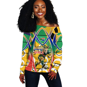 Personalized South Africa Football Springbok Off Shoulder Sweater Bafana Bafana Rainbow Nation Flag Colors
