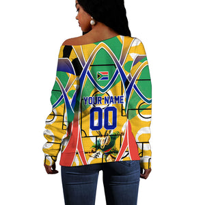Personalized South Africa Football Springbok Off Shoulder Sweater Bafana Bafana Rainbow Nation Flag Colors